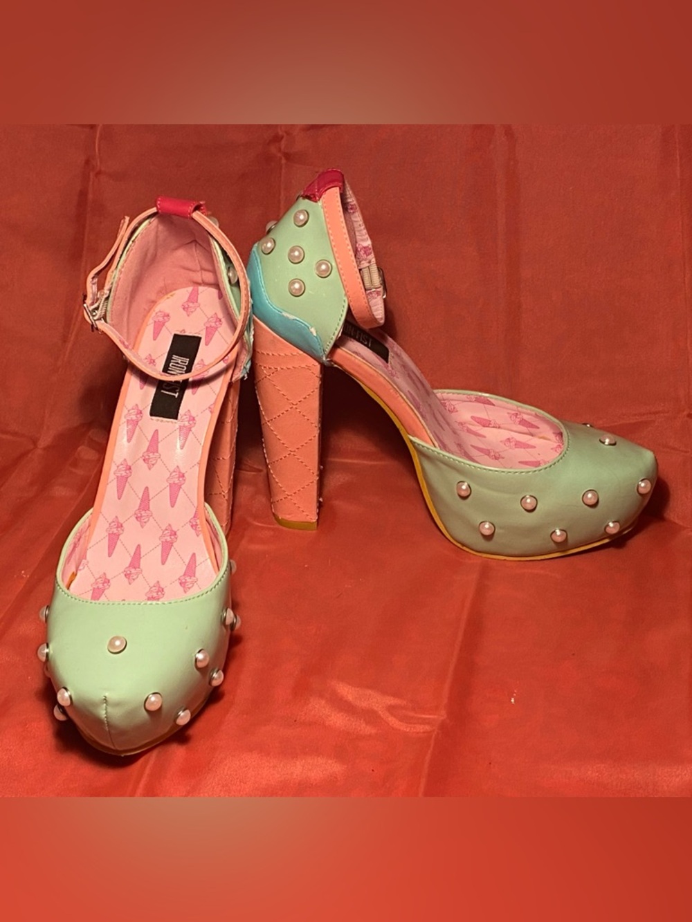 Iron Fist ice cream cone heel,platform shoes,ankle straps,pastel shades,pearls 7